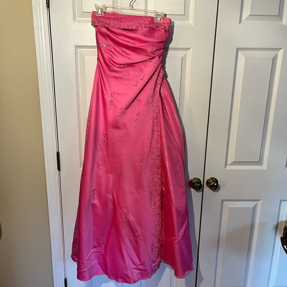Bejeweled Strapless Bright Pink Prom Dress